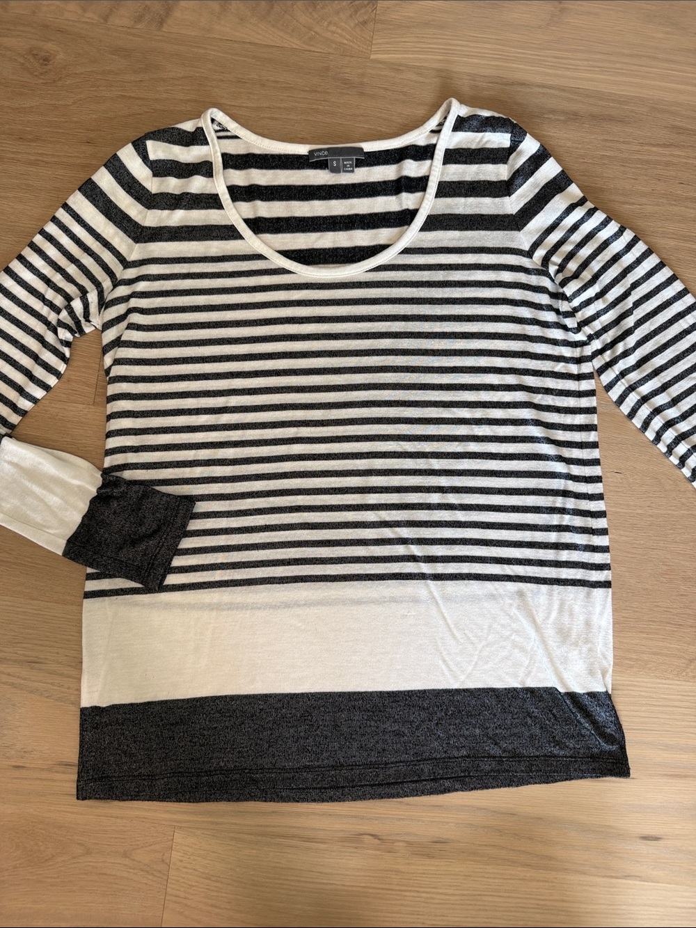 Vince Striped Metallic Long-Sleeve Scoop Neck Top
